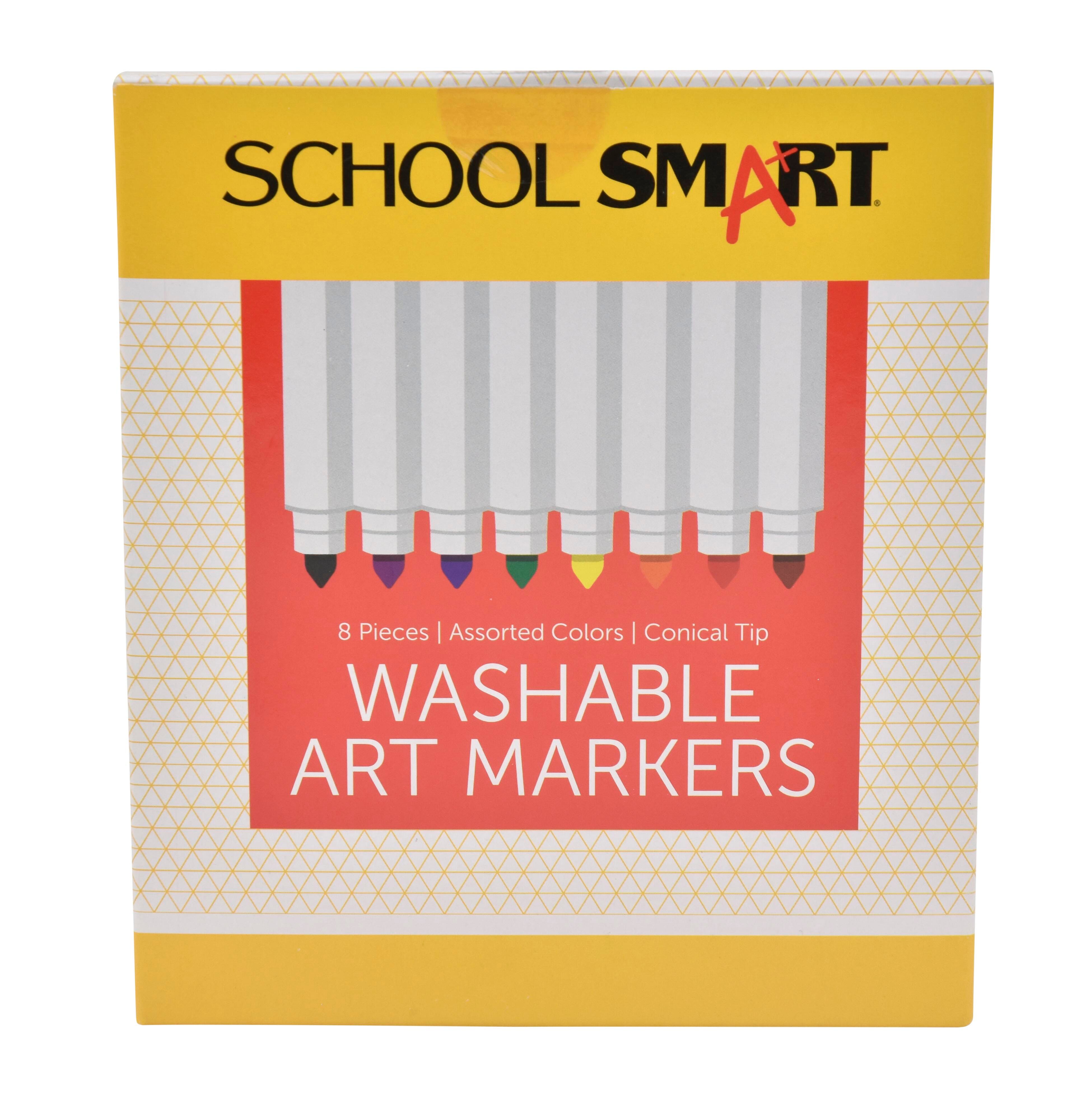School Smart Washable Markers, Conical Tip, Assorted Colors, Pack of 8 085116